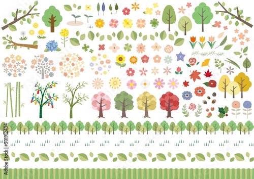 花や植物のアイコンやラインのセット