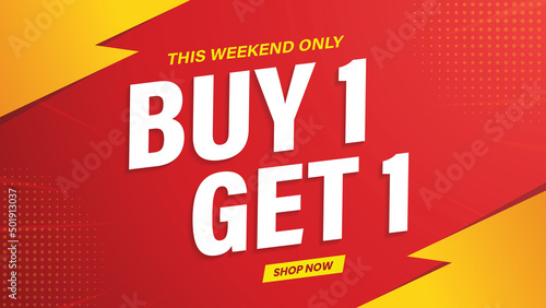 Buy 1 Get 1 Free, sale tag, banner design template, discount app icon. EPS 10.