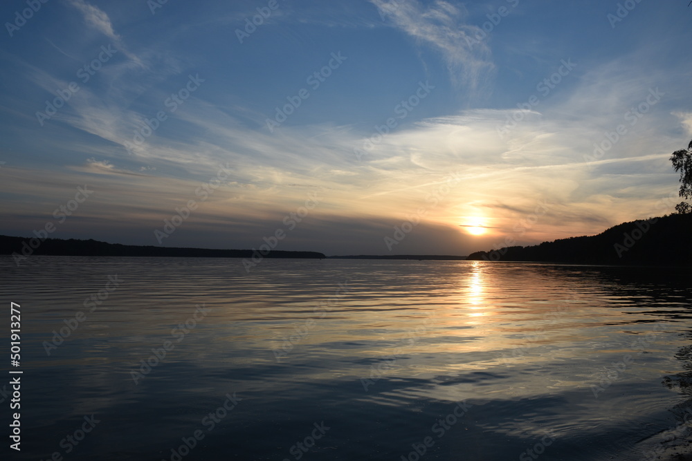 Peaceful lake on evening