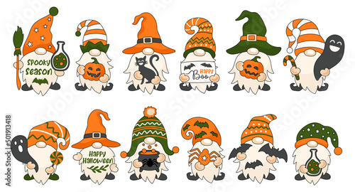Halloween gnomes vector illustration set