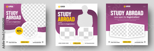 Study abroad social media post banner design. higher education social media post banner design set. school admission promotion banner. school admission template for social media ad.