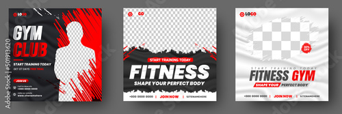 Fitness gym social media post banner template with black and red color, gym, Workout, fitness and Sports social media post banner, fitness gym social media post banner design.