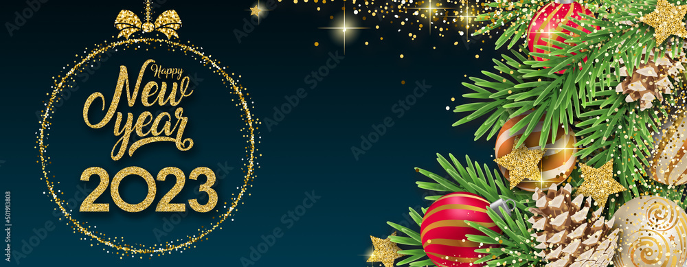 2023 Happy New Year in golden design, Holiday greeting card design. 2023 Happy New Year in golden design, Holiday greeting card design.