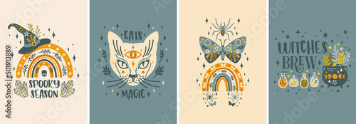 Halloween mystical cards vector set