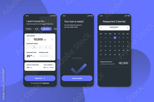 Loan Mortgage Calculating and Calender Interface UI Design for Banking and Business Commercial Company