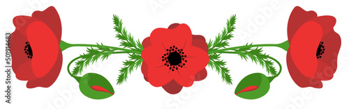 Картината върху платно Red Poppy Flowers Vector Ornament