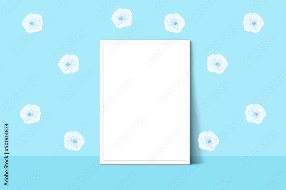 Frame mockup, poster mockup, yellow background, white frame Frame mockup, poster mockup, yellow background, white frame