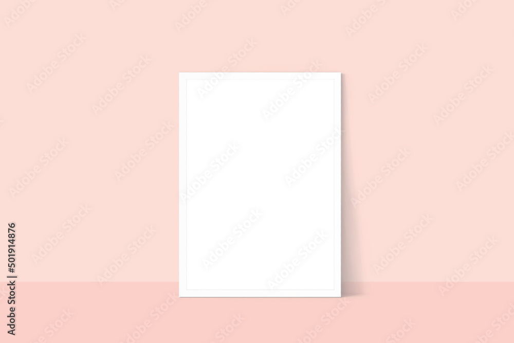Fototapeta premium Mockup poster, white frame on pink background A4, 3D rendering