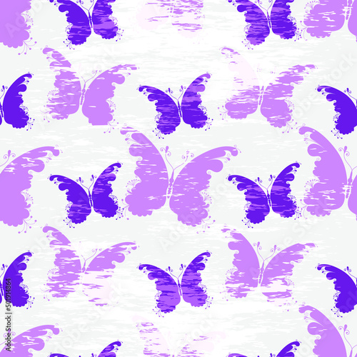 Seamless light pattern with pink butterflies in grunge style on a white background. vector image eps 10