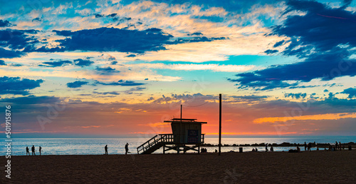 Lifeguard cabin on beach in Santa Monica photo