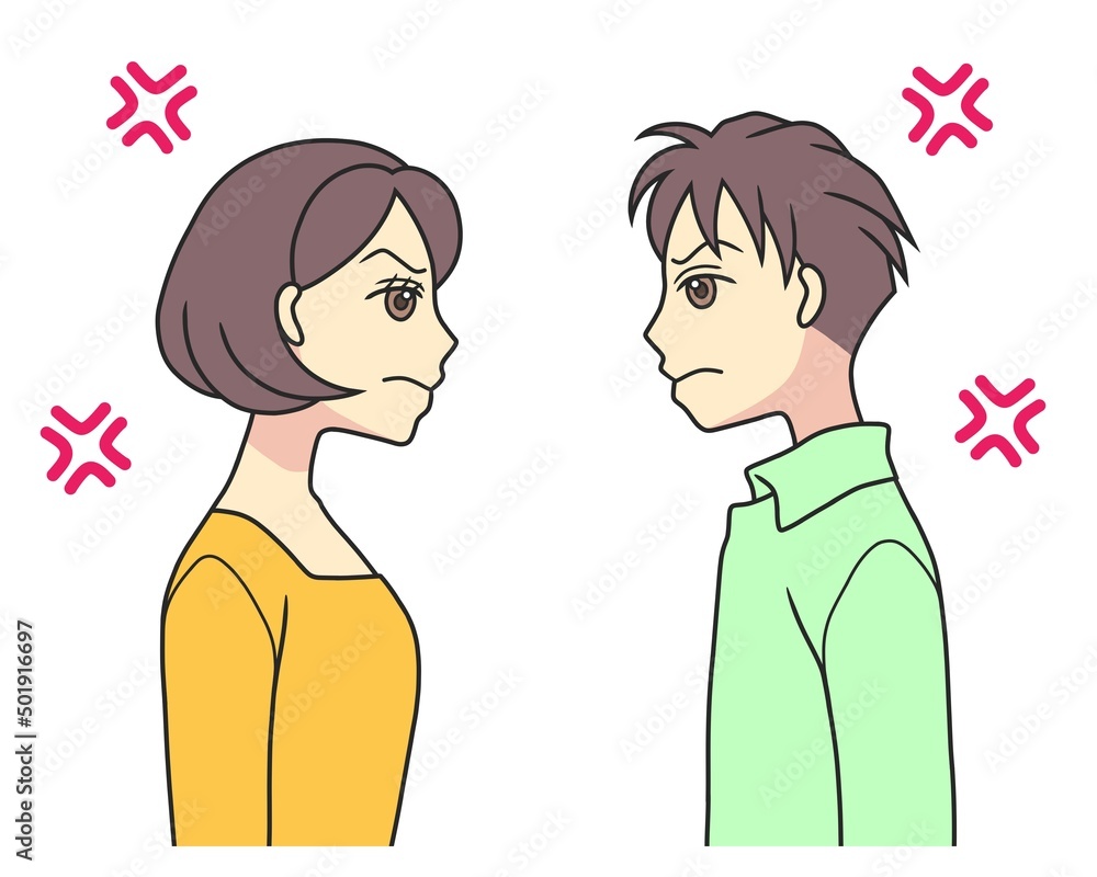 A young couple glaring at each other