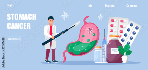Gastrornterologist concept vector for medicine blog, website. Stomach cancer, ctomach pain illustrotion.