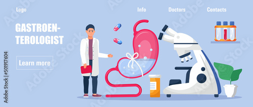 Gastrornterologist concept vector for medicine blog, website. Stomach cancer, ctomach pain illustrotion.