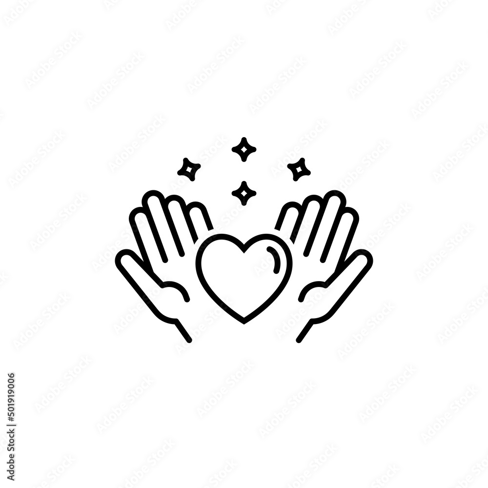 Obraz premium Heart in palms flat vector icon. Human flat vector icon