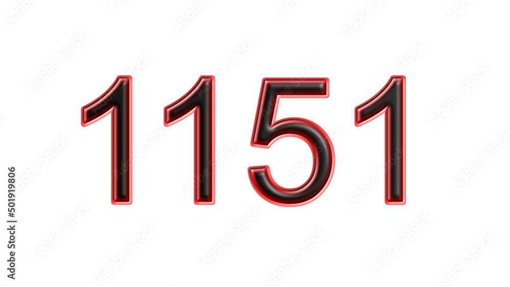 red 1151 number 3d effect white background red 1151 number 3d effect white background