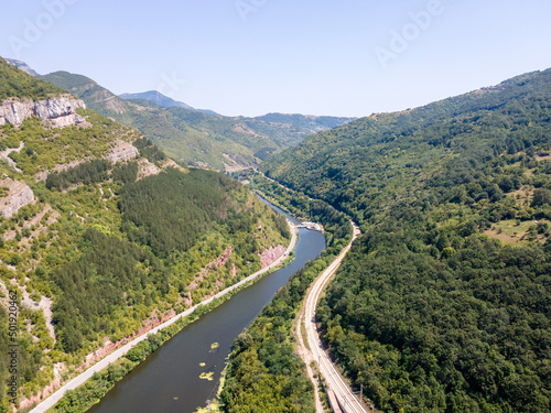 Aerial view of Lakatnik Rocks at Iskar river and Gorge, Bulgaria