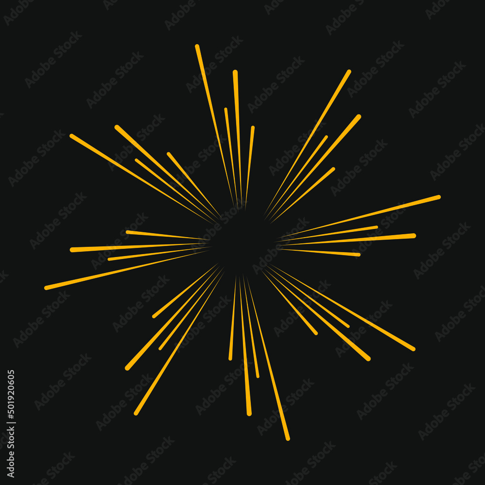 Yellow radial speed lines. Round form. Explosion background. Star rays.  Sunburst. Fireworks. Design element for frames, prints, tattoo, web,  template, logo, and comic books Stock Vector | Adobe Stock