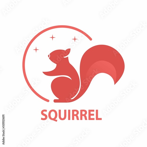 squirrel silhouette logo vector design with pink circle and star