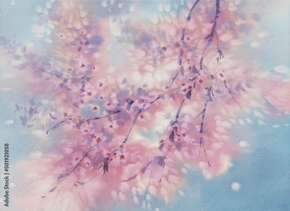 Flowering sunny garden in spring watercolor background Flowering sunny garden in spring watercolor background