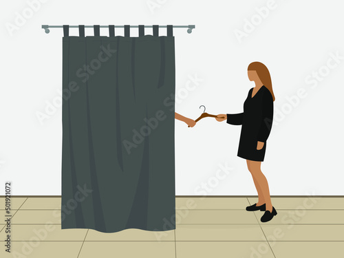 Two female characters are holding onto a hanger