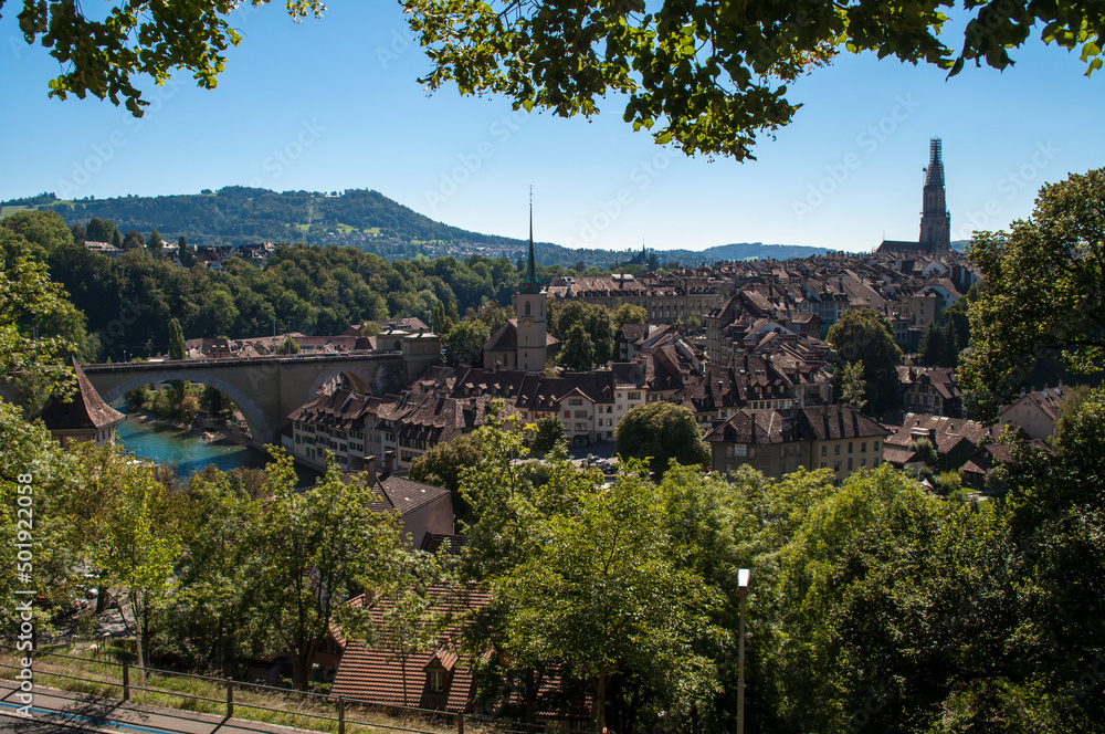 Bern, capital city of Switzerland - view of the city, old houses and the river