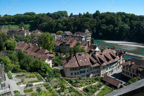 Bern, capital city of Switzerland - view of the city, old houses and the river