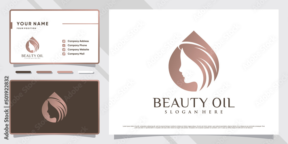 Beauty oil logo design for women with negative space concept and business card Premium Vector Beauty oil logo design for women with negative space concept and business card Premium Vector