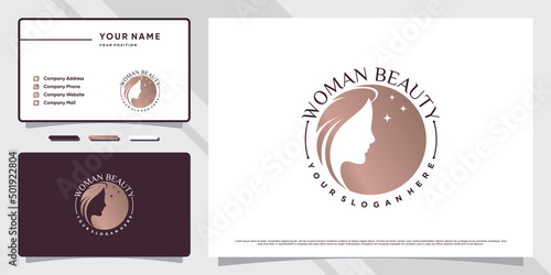 Beauty women face logo inspiration with creative concept and business card design Premium Vector