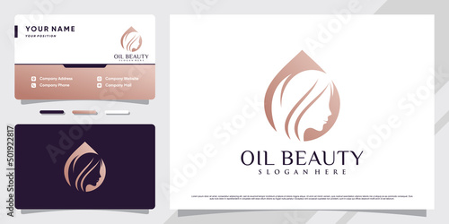 Beauty oil logo design for women with negative space concept and business card Premium Vector