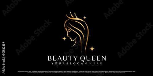Beauty queen icon logo design inspiration for women with line art style Premium Vector