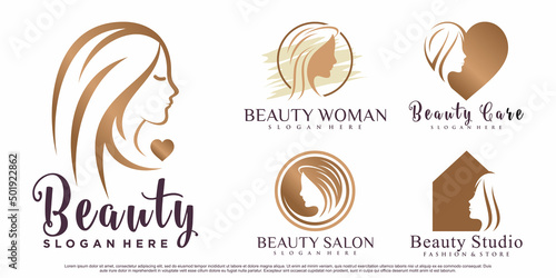 Beauty women icon set logo design inspiration for salon with creative element Premium Vector