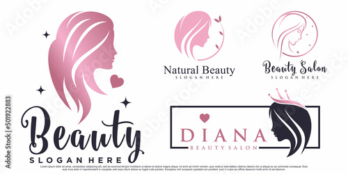 Beauty women icon set logo design inspiration for salon with creative element Premium Vector