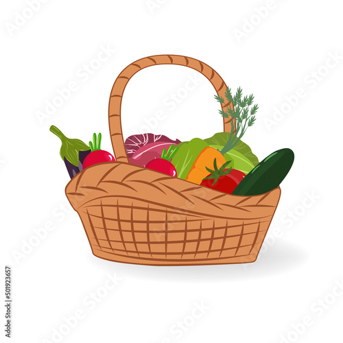 Obraz na płótnie Basket with vegetables isolated on white.. Healthy vegetables and vegetarian food banners. w salonie