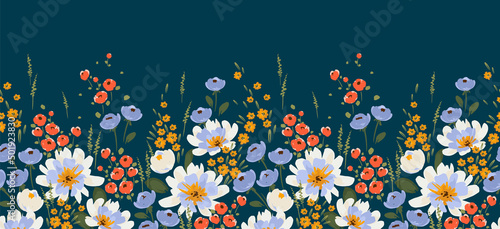 Floral seamless border. Vector design for paper, cover, fabric, interior decor and other