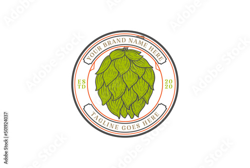 Vintage Retro Circle Circular Round Hop Flower for Craft Beer Brewing Brewery Badge Emblem Label Logo Design Vector