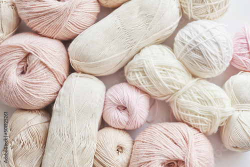 Fotografia, Obraz Skeins of yarn, knitting needles, accessories for knitting