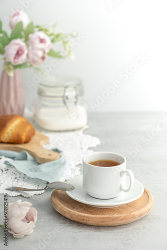 Creative composition witn variety of tea, sugar, accessories for making tea