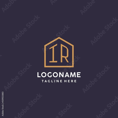 Initial IR logo with abstract home shape, simple luxury real estate logo