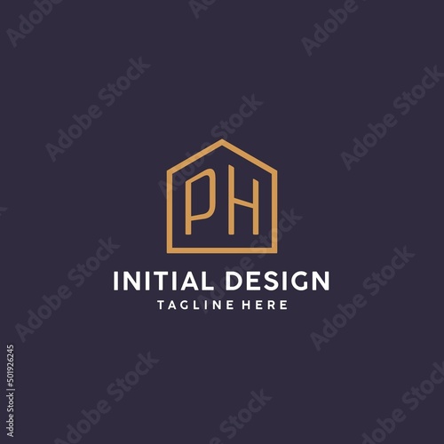 Initial PH logo with abstract home shape, simple luxury real estate logo