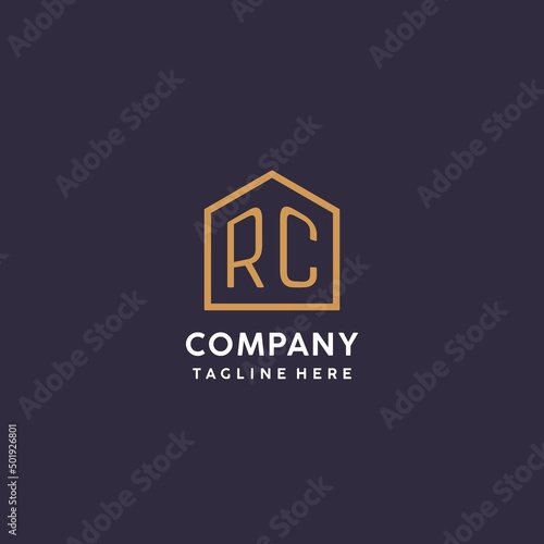 Initial RC logo with abstract home shape, simple luxury real estate logo