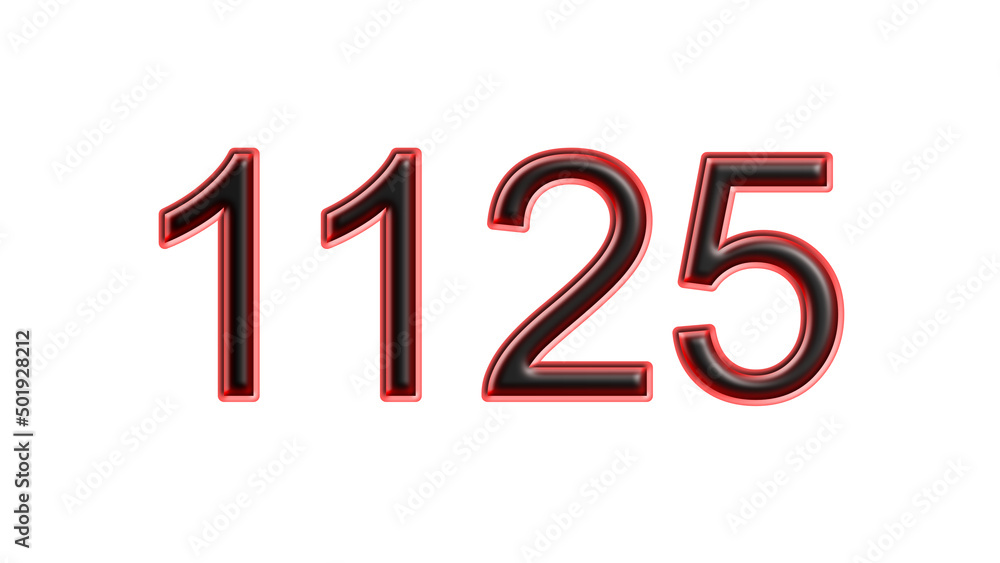 red 1125 number 3d effect white background red 1125 number 3d effect white background