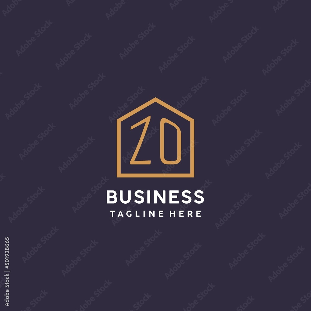 Initial ZO logo with abstract home shape, simple luxury real estate logo - obrazy, fototapety, plakaty 
