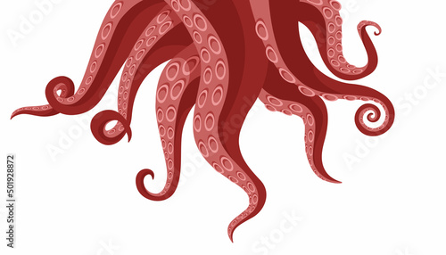 Octopus tentacle background. Cartoon squid and cuttlefish curly creepy arms. Vector monster and seafood illustration