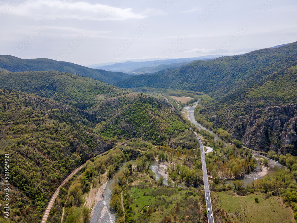 Aerial view of Struma River passing through the Kresna Gorge, Bulgaria Aerial view of Struma River passing through the Kresna Gorge, Bulgaria