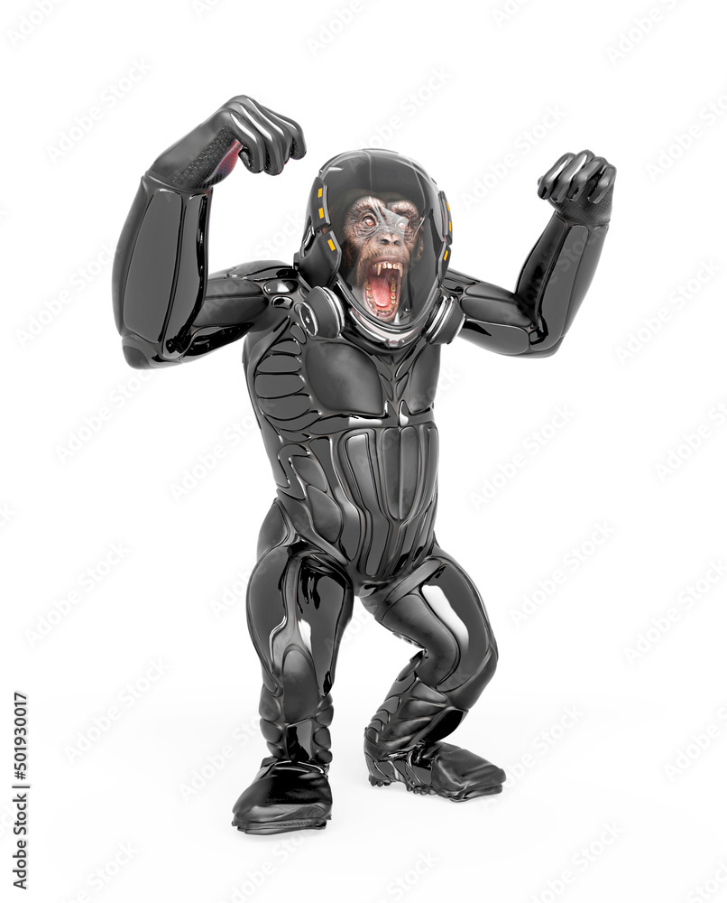 chimpanzee astronaut is doing a bully pose in white background chimpanzee astronaut is doing a bully pose in white background