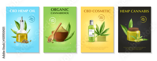 Realistic Cannabis Poster Set