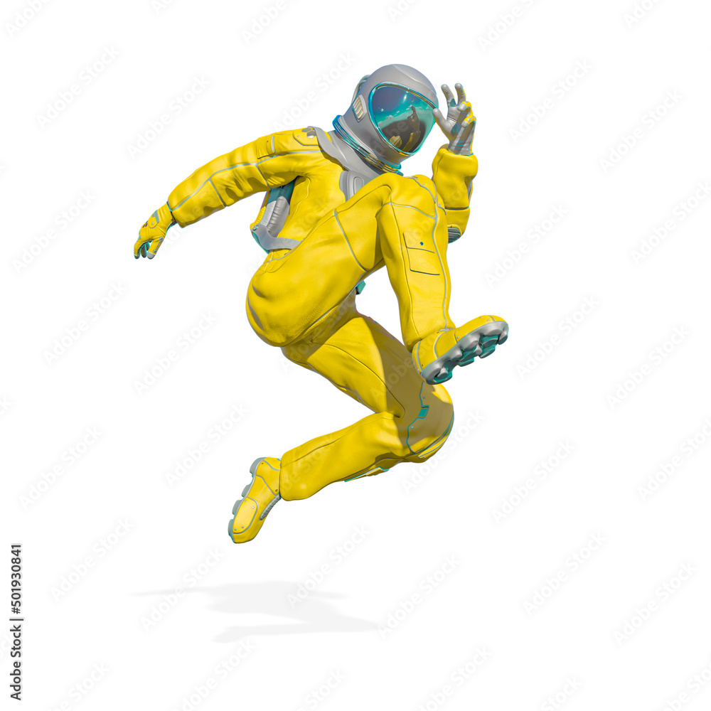 astronaut is jumping in action on white background astronaut is jumping in action on white background