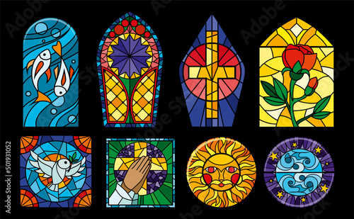 Stained Glass Windows On Black Background