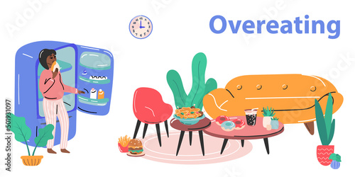 Overeating Disorder Flat Infographics