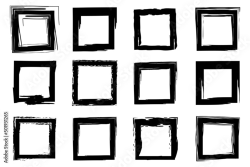 Set of grunge style frames black on white background
